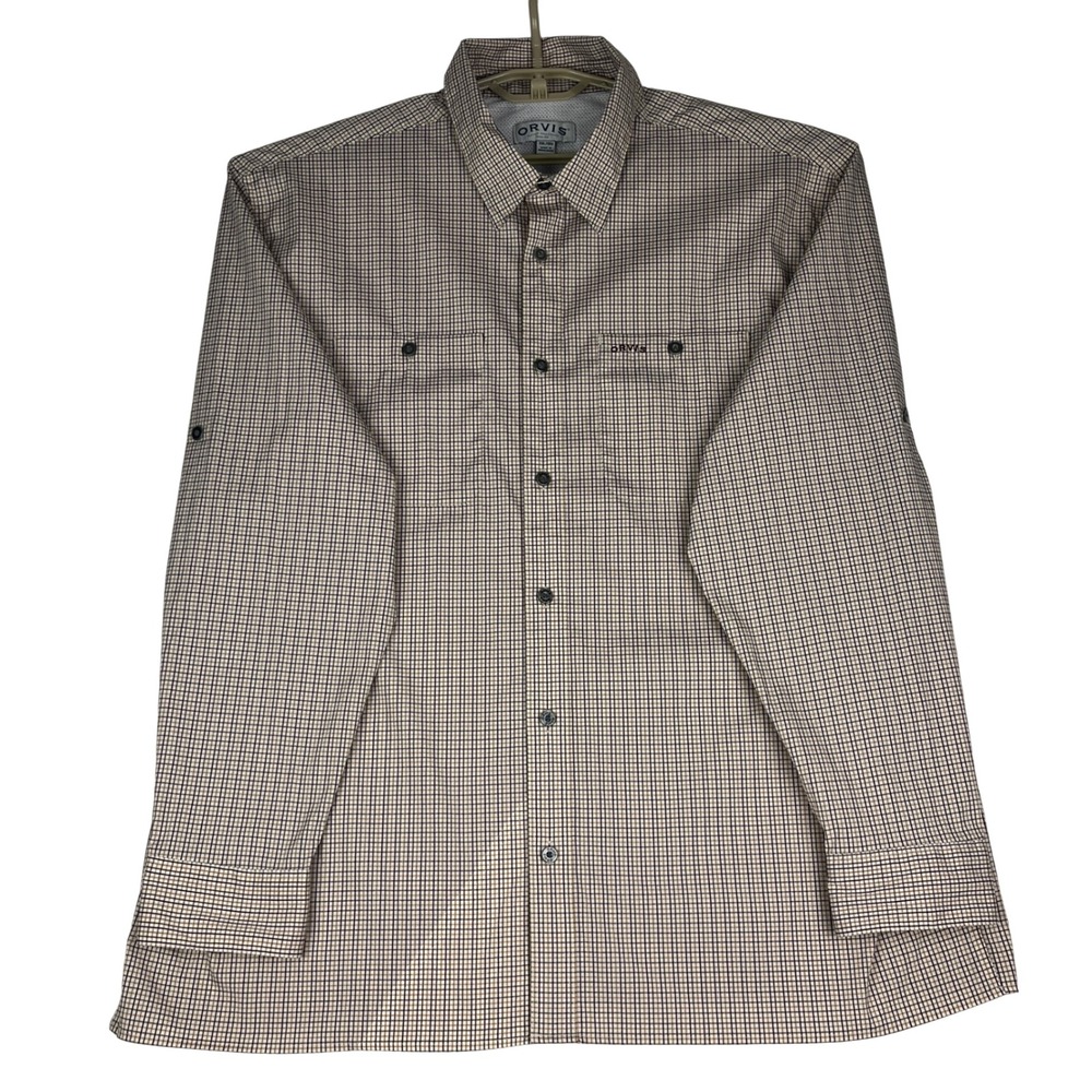 Orvis Button Up Shirt Mens‎ XXL Brown Plaid Roll Tab Performance Stretch